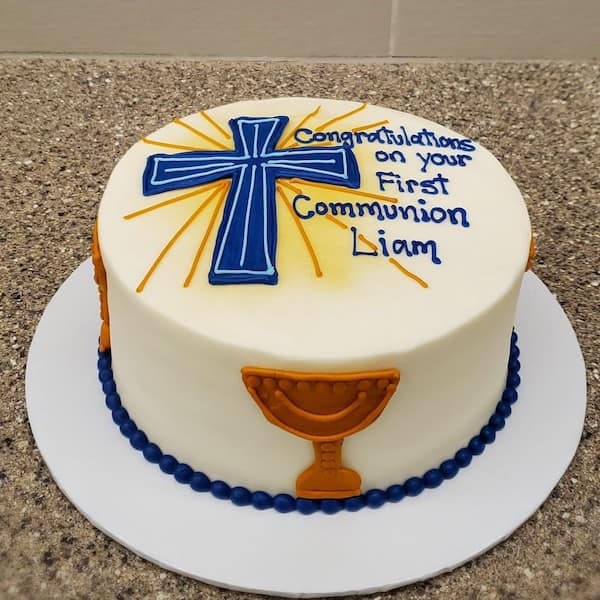 First communion frosted cake