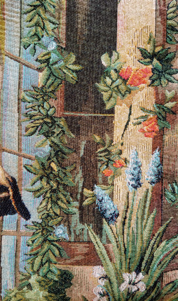 Close-up detail of this elegant French tapestry