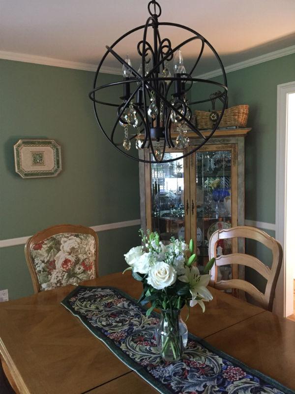 William Morris green table runner in a Connecticut home William Morris green table runner in a Connecticut home