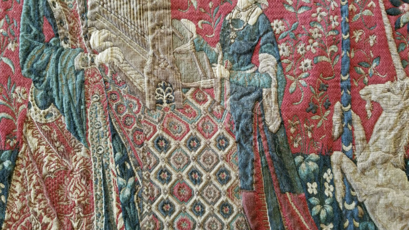 Hearing tapestry wall-hanging close-up detail