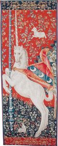 Unicorn tapestry - medieval portiere wall hanging