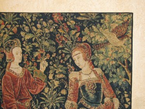 A tapestry hanging - front view