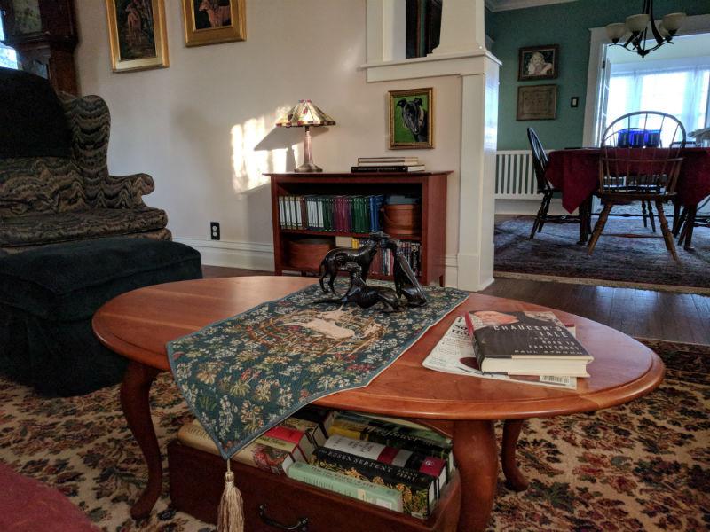 The Captive Unicorn table runner in a home The Captive Unicorn table runner in a home