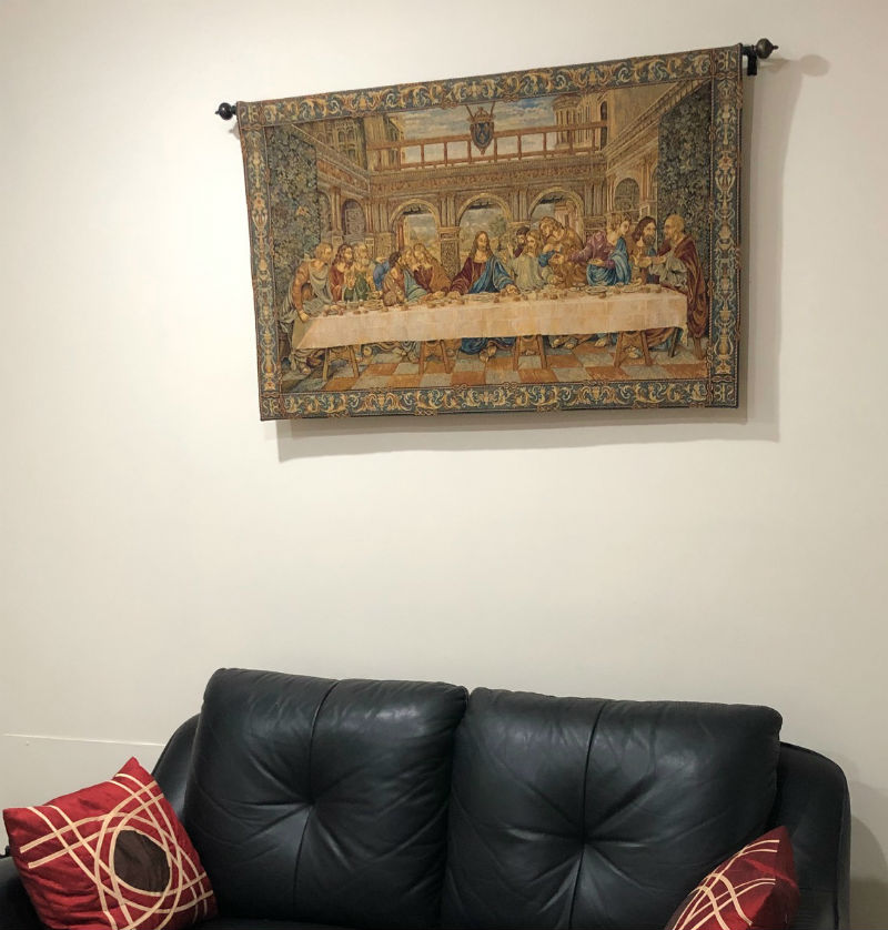 The Last Supper tapestry hanging in a home