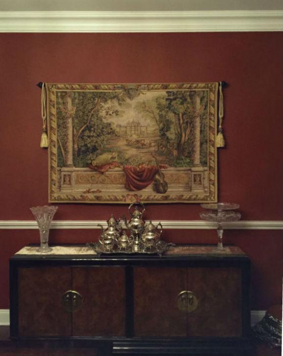 The Royal Palace tapestry hanging in a dining room The Royal Palace tapestry hanging in a dining room