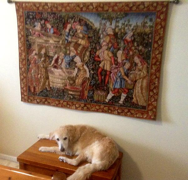 Vendanges wall tapestry - with a dog